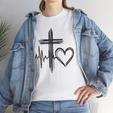 Christian Cross Heart Tee – Faith, Heartbeat & Hope Graphic T-Shirt