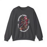 Crewneck Sweatshirt — "Indomitable Fighters, Unbreakable Resolve" Floral Skull Graphic