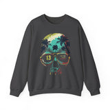 Skull Sunglasses Sweatshirt — Tropical Palm Skull Crewneck ("13" Lens)