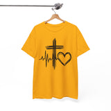 Christian Cross Heart Tee – Faith, Heartbeat & Hope Graphic T-Shirt