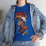 Halloween Skateboard Tee, Chills and Thrills Graphic T-Shirt, Unisex Cotton Shirt, Fall Fashion, Halloween Costume, Gift for Skaters