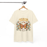 Bohemian Jesus Tee, Vintage Butterfly T-Shirt, Spiritual Apparel, Faith-based Graphic Tee, Unisex Heavy Cotton Shirt