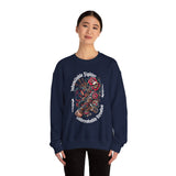 Crewneck Sweatshirt — "Indomitable Fighters, Unbreakable Resolve" Floral Skull Graphic