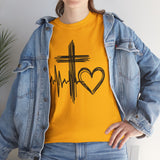 Christian Cross Heart Tee – Faith, Heartbeat & Hope Graphic T-Shirt