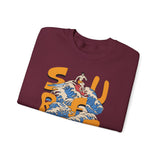 Surf-Inspired Unisex Crewneck Sweatshirt, Cozy Beachwear, Casual Ocean Vibe, Perfect for Surfing Lovers, Gift for Ocean Enthusiasts