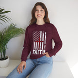 Faith Over Fear Crewneck Sweatshirt — Christian American Flag Cross Design