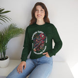Crewneck Sweatshirt — "Indomitable Fighters, Unbreakable Resolve" Floral Skull Graphic
