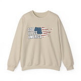 God Bless America Crewneck Sweatshirt — Distressed Flag Patriotic Pullover