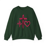 Faith Heartbeat Sweatshirt — Cross & Heart Design Christian Crewneck