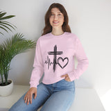 Faith Heartbeat Crewneck Sweatshirt – Cross, Heart & EKG Graphic