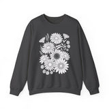 Floral Daisies Crewneck Sweatshirt — Monochrome Garden Graphic