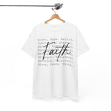 Faith Words T‑Shirt — Inspirational Christian Tee with 'Faith' Script and Motivational Background Text