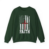 Faith Over Fear Crewneck Sweatshirt — Christian American Flag Cross Design