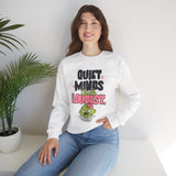 Crewneck Sweatshirt — "Quiet Minds Think Loudest" Cute Green Character Graphic