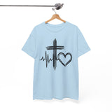 Christian Cross Heart Tee – Faith, Heartbeat & Hope Graphic T-Shirt