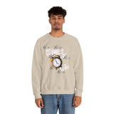 Crewneck Sweatshirt — "Time to Wake Up and Live" Alarm Clock Graphic