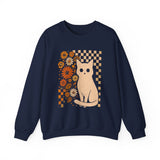 Cat & Retro Daisies Crewneck Sweatshirt