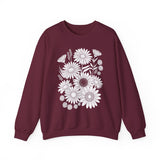 Floral Daisies Crewneck Sweatshirt — Monochrome Garden Graphic