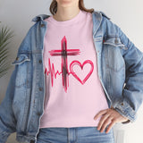 Faith & Heart T‑Shirt — Cross, Heartbeat & Heart Graphic Tee