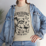 Surviving Purely Out of Spite Tee — Raccoon Coffin Goth Graphic T-Shirt