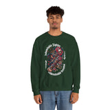 Crewneck Sweatshirt — "Indomitable Fighters, Unbreakable Resolve" Floral Skull Graphic