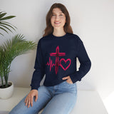 Faith Heartbeat Sweatshirt — Cross & Heart Design Christian Crewneck