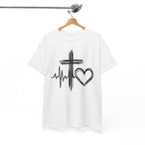 Christian Cross Heart Tee – Faith, Heartbeat & Hope Graphic T-Shirt