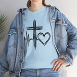 Christian Cross Heart Tee – Faith, Heartbeat & Hope Graphic T-Shirt
