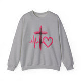 Faith Heartbeat Sweatshirt — Cross & Heart Design Christian Crewneck