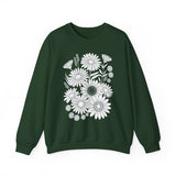 Floral Daisies Crewneck Sweatshirt — Monochrome Garden Graphic