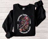 Crewneck Sweatshirt — "Indomitable Fighters, Unbreakable Resolve" Floral Skull Graphic