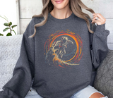 Astronaut Surfing Crewneck Sweatshirt — Space Skateboarder Cosmic Wave Design
