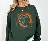 Astronaut Surfing Crewneck Sweatshirt — Space Skateboarder Cosmic Wave Design