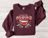 Crewneck Sweatshirt — Red Grin Graphic "Words Are" Streetwear