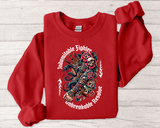 Crewneck Sweatshirt — "Indomitable Fighters, Unbreakable Resolve" Floral Skull Graphic