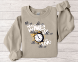 Crewneck Sweatshirt — "Time to Wake Up and Live" Alarm Clock Graphic