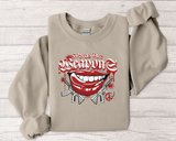 Crewneck Sweatshirt — Red Grin Graphic "Words Are" Streetwear