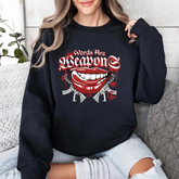Crewneck Sweatshirt — Red Grin Graphic "Words Are" Streetwear