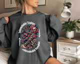 Crewneck Sweatshirt — "Indomitable Fighters, Unbreakable Resolve" Floral Skull Graphic