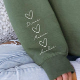 Personalized Mom Sweatshirt: Heart On My Sleeve, Names Gift