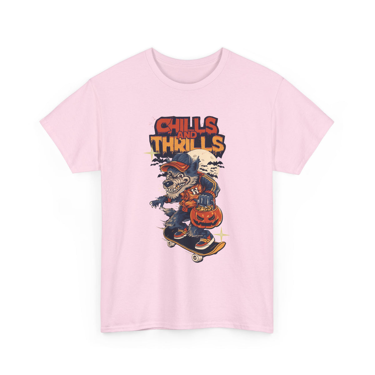 Halloween Skateboard Tee, Chills and Thrills Graphic T-Shirt, Unisex Cotton Shirt, Fall Fashion, Halloween Costume, Gift for Skaters