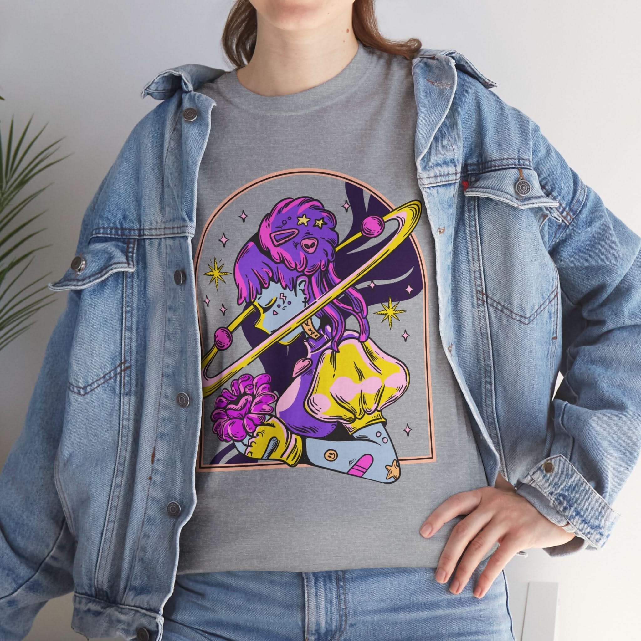 Cosmic Wizard Tee, Celestial Art Shirt, Unisex Heavy Cotton Tee, Astrology Gift, Space Design Apparel, Unique Graphic T-Shirt