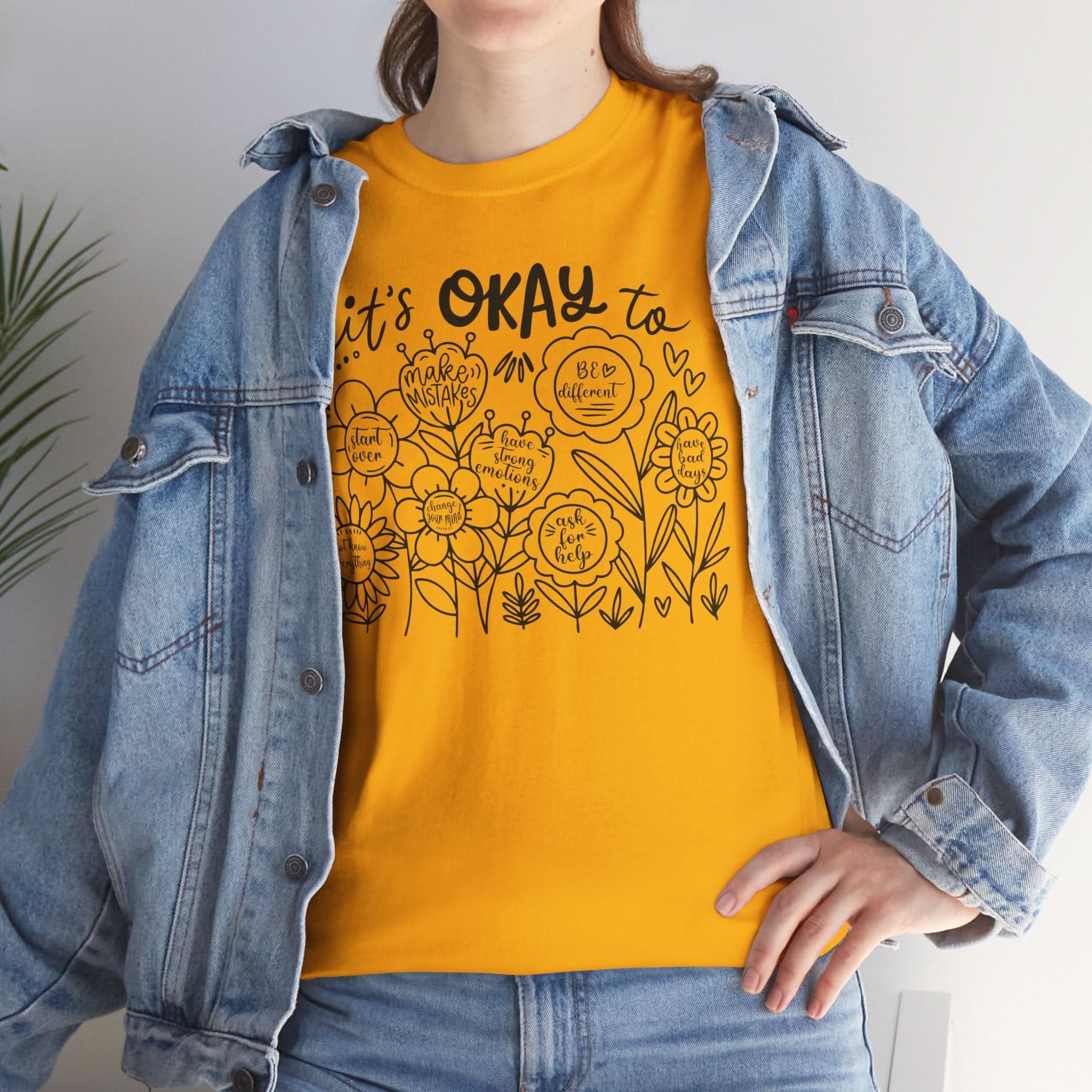 Floral Motivational Tee, It's Okay to Blossom T-Shirt, Positive Vibes Cotton Shirt, Self-Care Gift, Unisex Everyday Tee