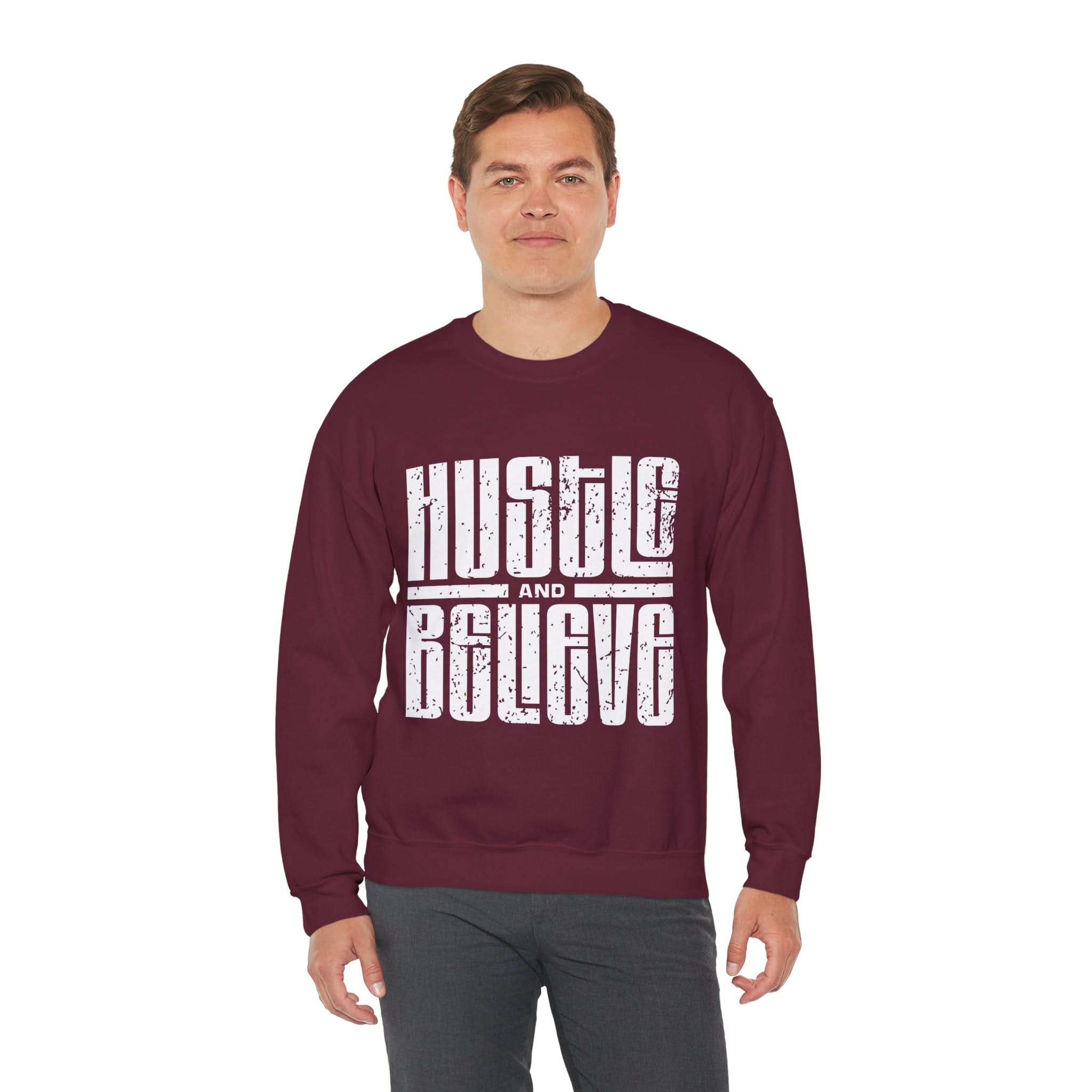 Hustle and Believe Sweatshirt for Dreamers, Cozy Crewneck, Motivational Apparel, Unisex Gift for Entrepreneurs, Trending Fashion