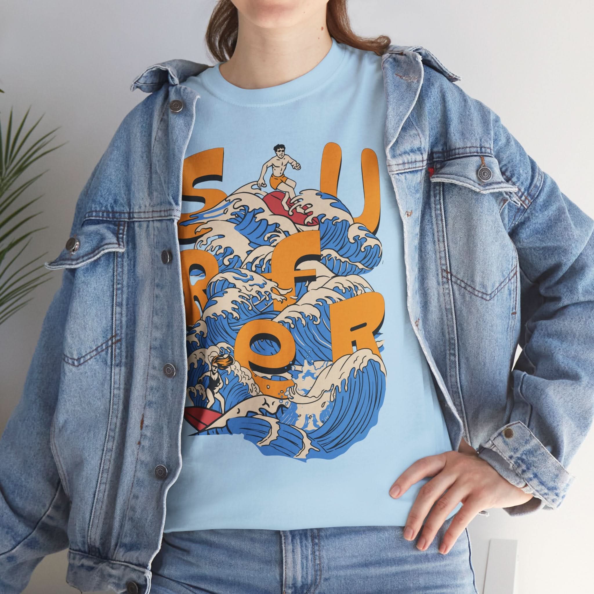 Surfer Wave Unisex Heavy Cotton Tee, Beach Vibes Shirt, Cool Gift for Surfers, Summer Style, Ocean Lover Tee, Fun Casual Wear