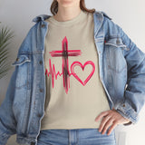 Faith & Heart T‑Shirt — Cross, Heartbeat & Heart Graphic Tee