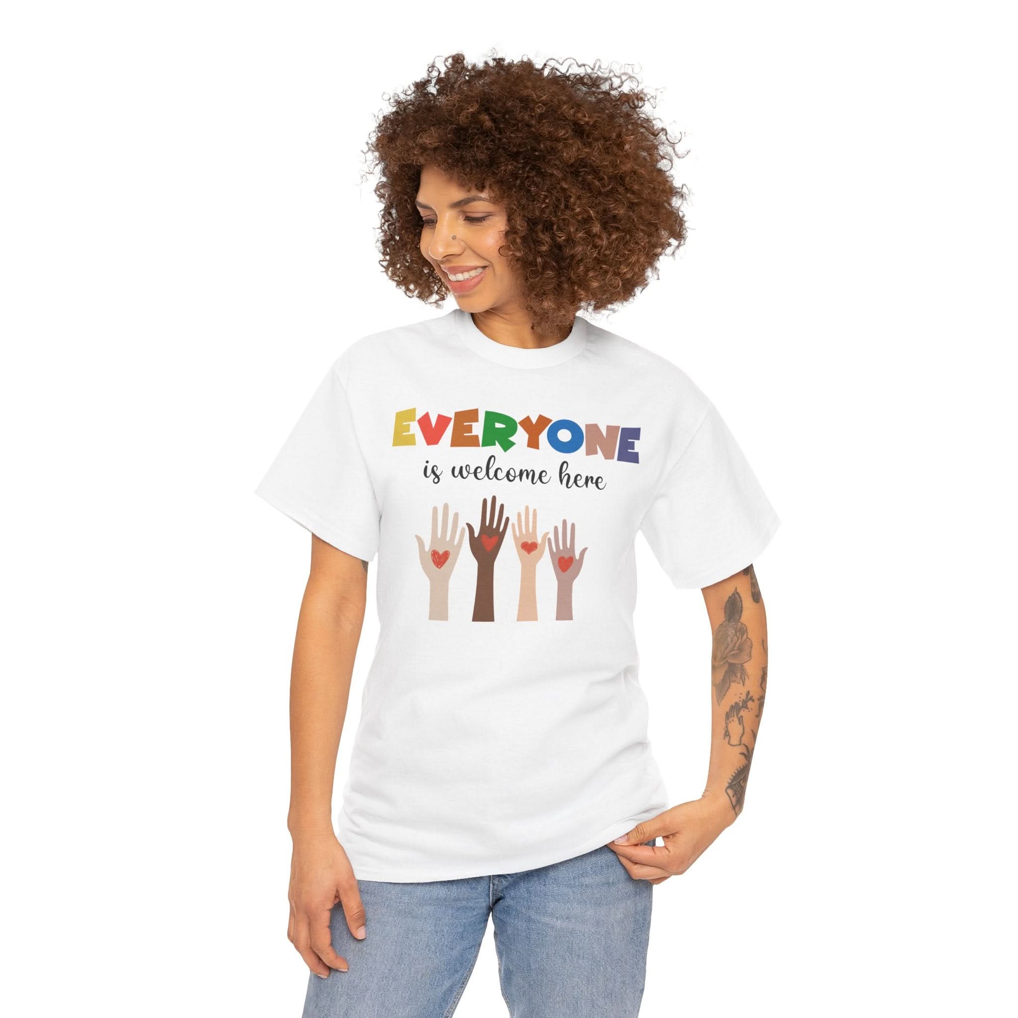 'Everyone is welcome here' Inclusive Message Tee | Gift For Him | Gildan Soft | Colorful Tee
