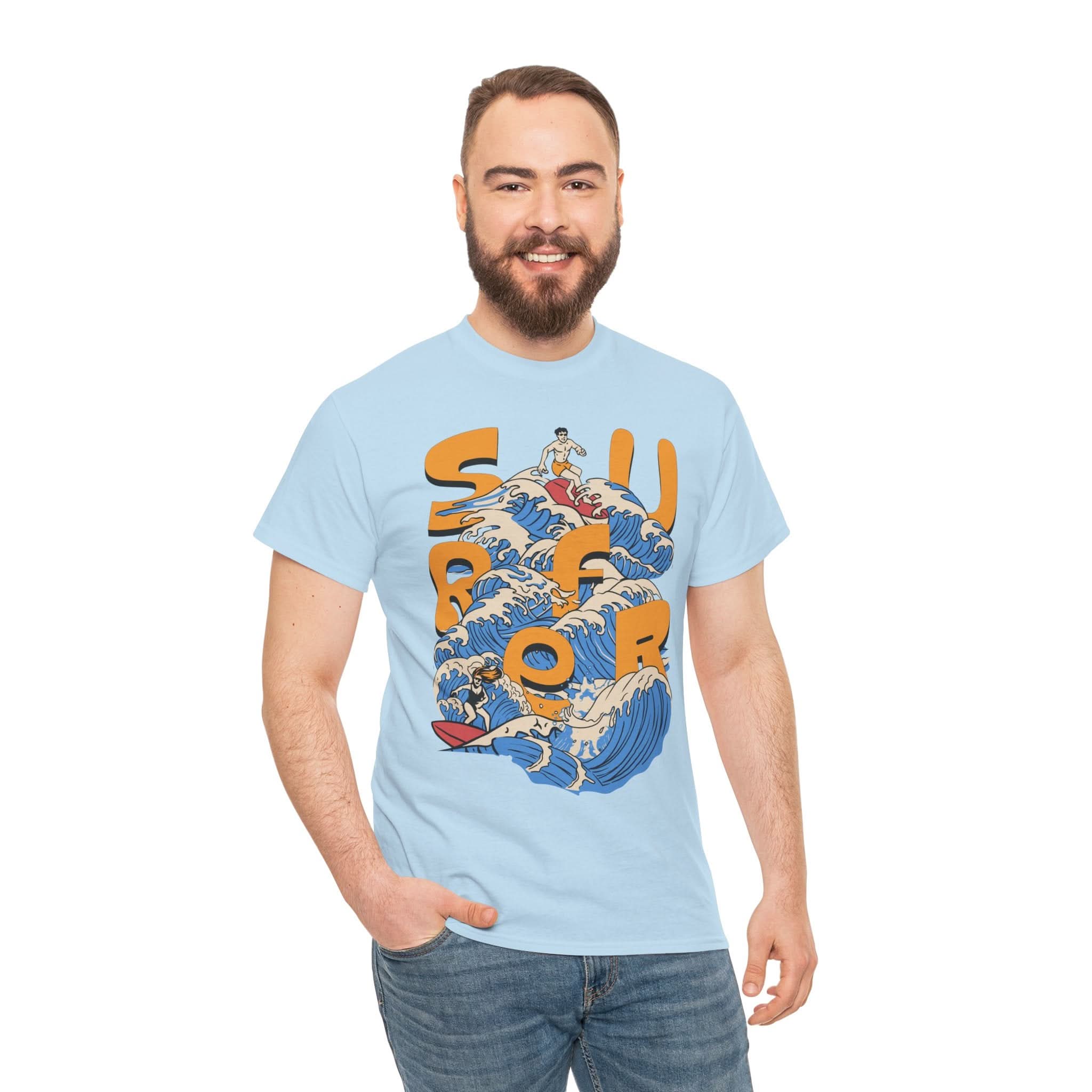 Surfer Wave Unisex Heavy Cotton Tee, Beach Vibes Shirt, Cool Gift for Surfers, Summer Style, Ocean Lover Tee, Fun Casual Wear