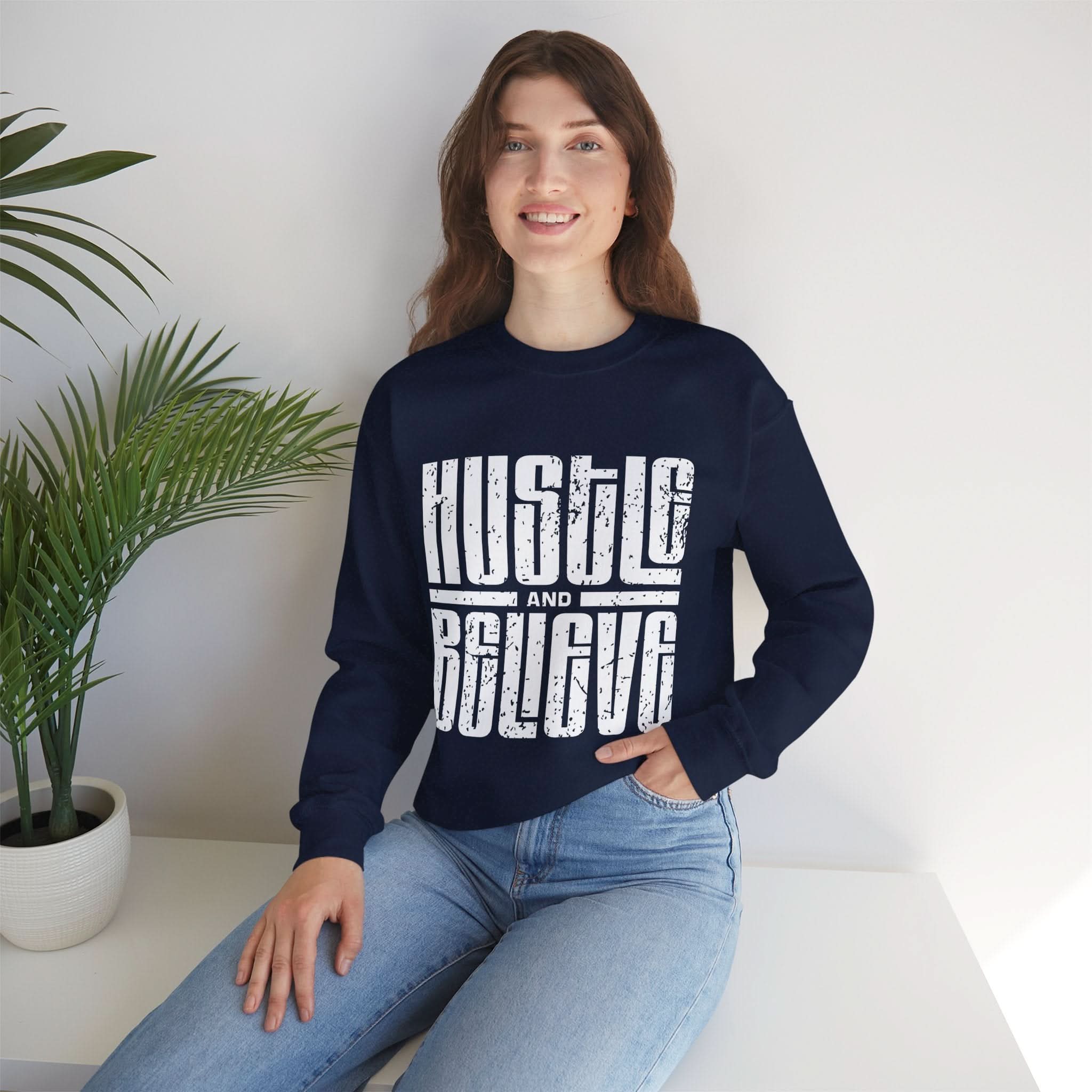 Hustle and Believe Sweatshirt for Dreamers, Cozy Crewneck, Motivational Apparel, Unisex Gift for Entrepreneurs, Trending Fashion