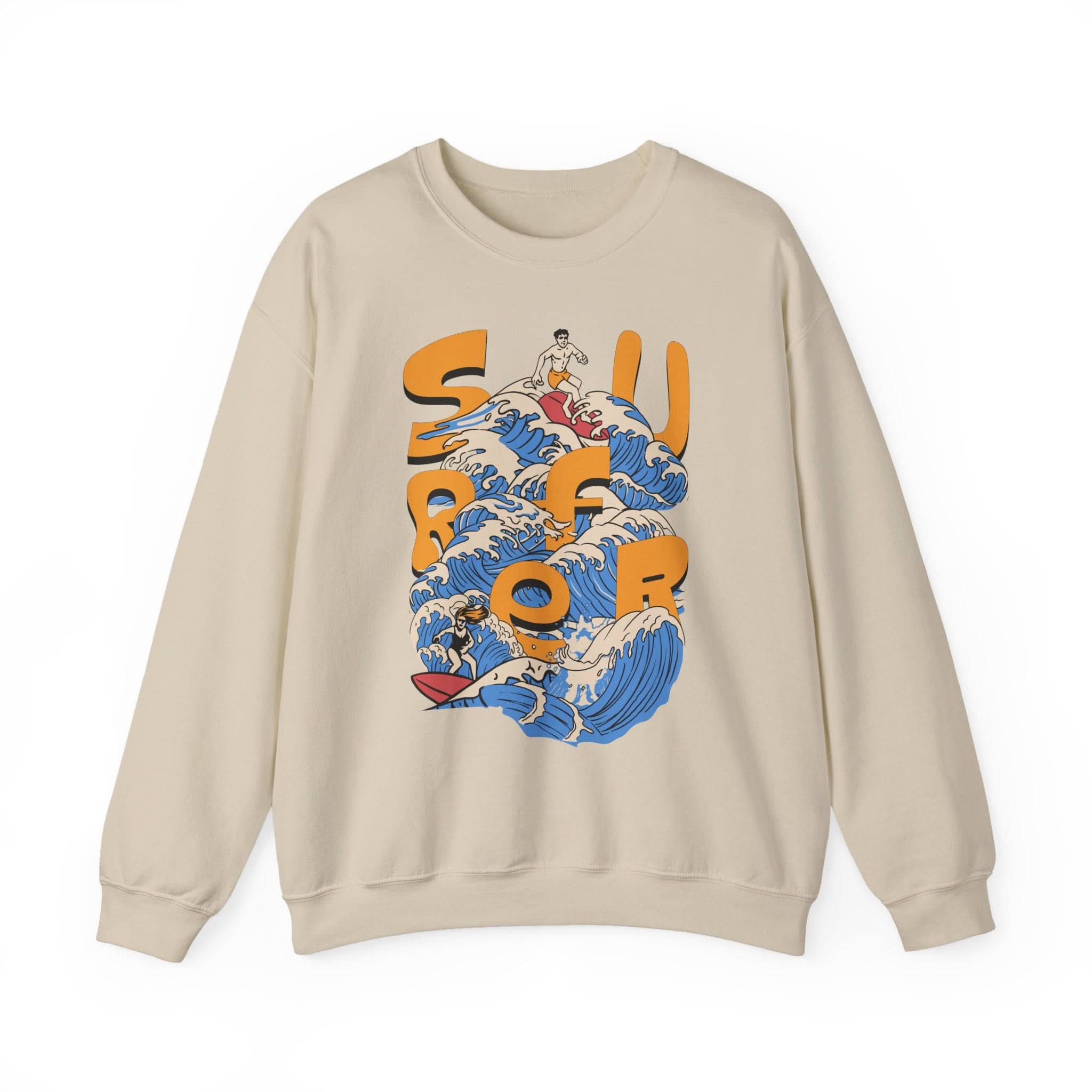 Surf-Inspired Unisex Crewneck Sweatshirt, Cozy Beachwear, Casual Ocean Vibe, Perfect for Surfing Lovers, Gift for Ocean Enthusiasts